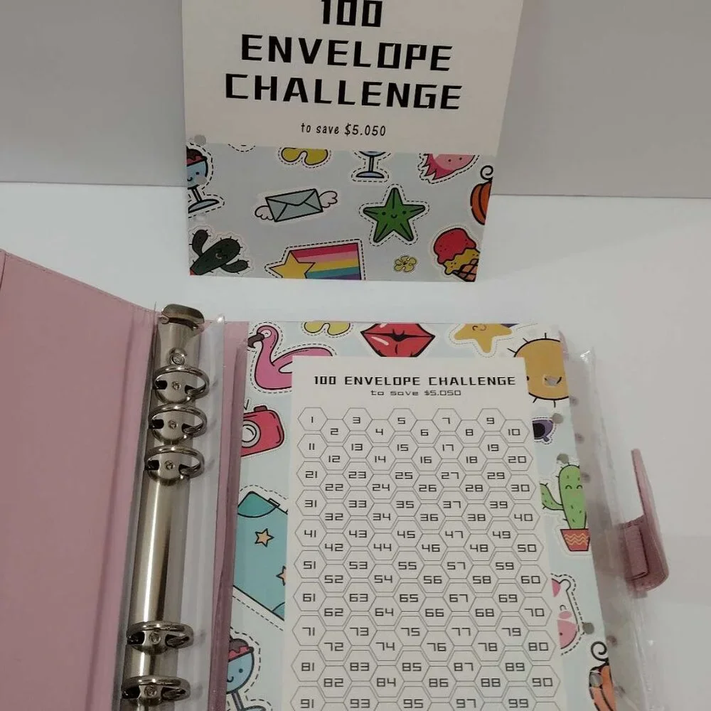 2 pack 100 Envelope Challenge Binder Save $5050 Goals 100 Day Savings Pink